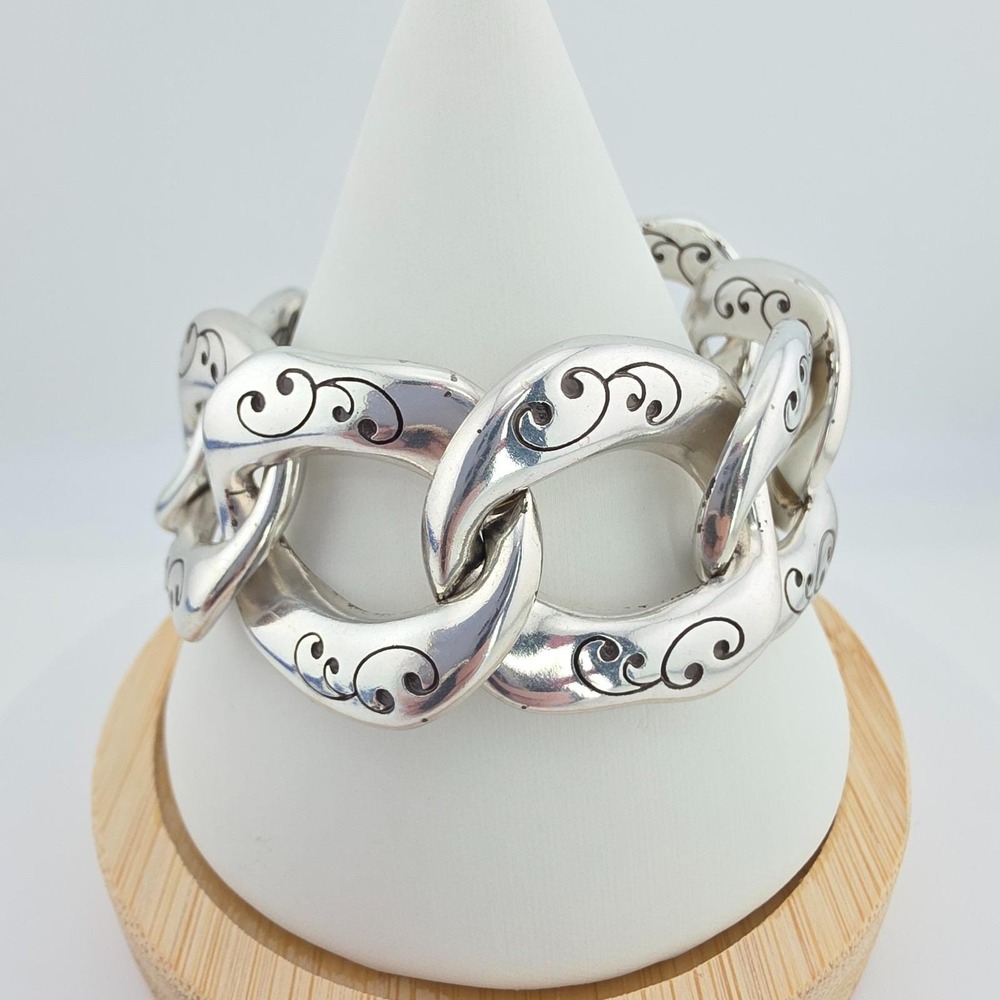 BRIGHTON Chunky Bracelet Oversized Large Link Scrollwork Silver Plate 7.25"